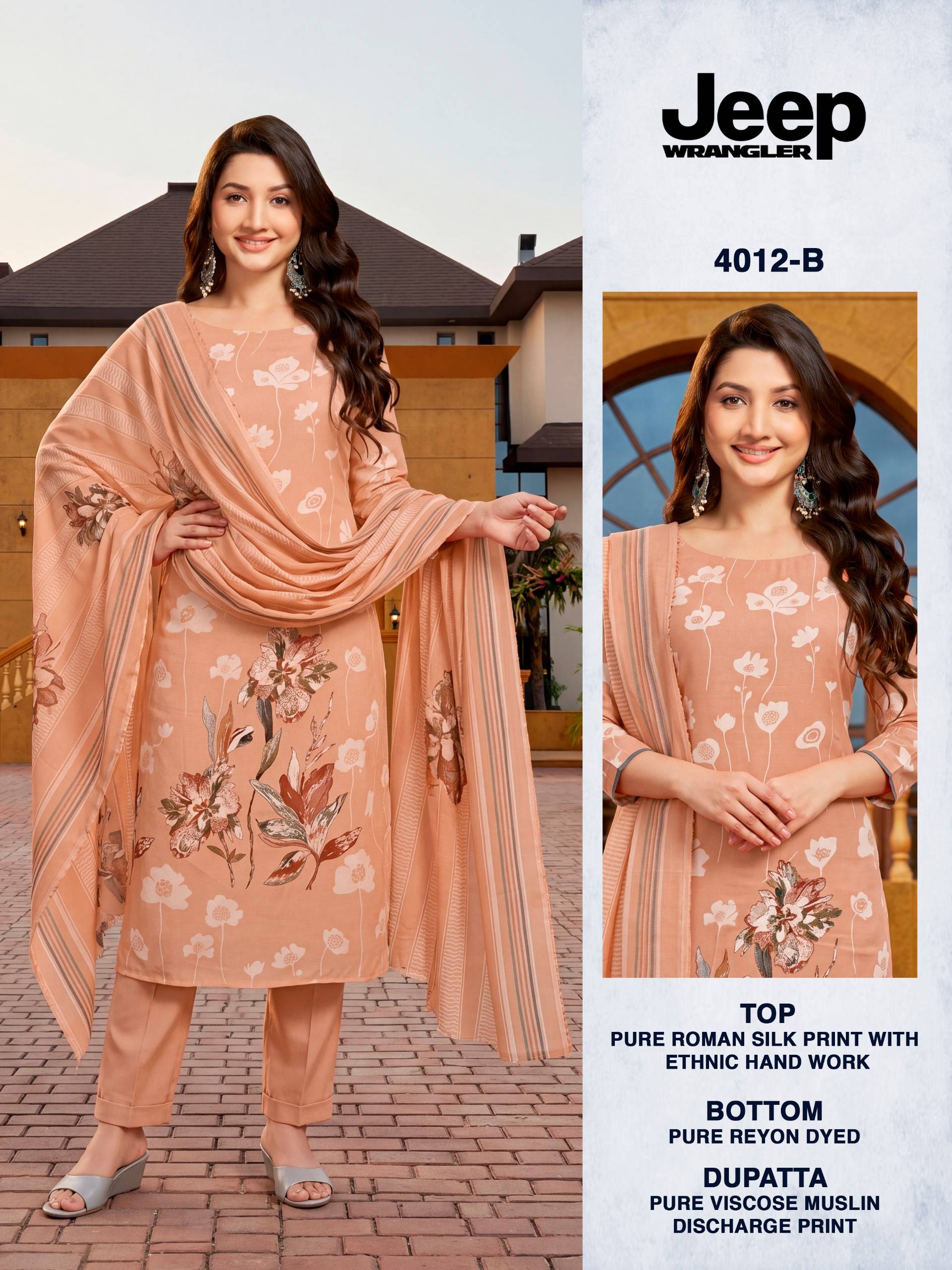 JEEP WRANGLAR 4012 Series By BIPSON PRINTS Stylish Beautiful Colourful ROMAN SILK Dresses At Wholesale Price